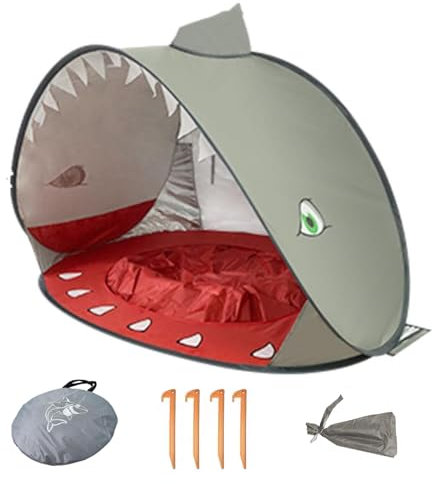 Tente Anti UV Bébé,Pop Up Tente De Plage,Abri Camping Voyage Vec Clous De Sol Protège Vent/Soleil/Sable,Tente De Plage Bebe Vec Mini Piscine Convient pour Les Plages, Les Parcs, Le Camping,Requin