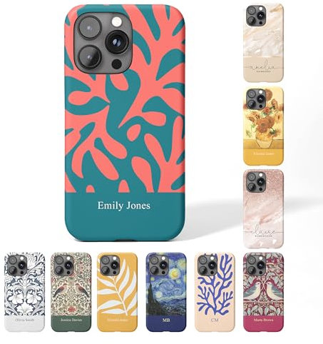 Tirita Personalised Phone Case for iPhone 14 Plus – Hard Case or Cover With Custom Name or Initials – Cute Personalised Gift for Women or Girls [06. Matisse Coral Red]