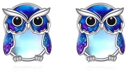 Eule Ohrringe für Damen Sterling Silber 925 Moonstone Ohrstecker Schmuck Geschenke für Damen