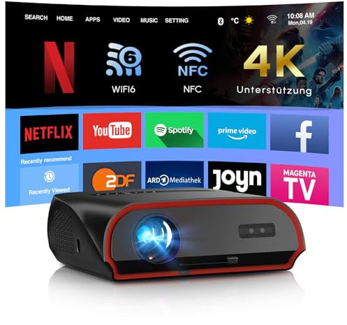Smart Beamer 4K HDR Offizielles Netflix Heimprojektor Autofokus/Trapezkorrektur, Dolby Audio, NFC, Wif6, Bluetooth 5.4 1780 ANSI LED Video Projektor für Deckenmontage Helle Räume