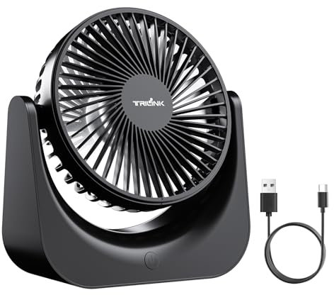 TRILINK Small USB Desk Fan – 5-Speed Mini Table Fan with Adjustable Tilt, Ultra Quiet, USB Powered, Portable Cooling Fan for Home, Desktop, Bedroom, Bed, Office, Travel, and Camping (Black)