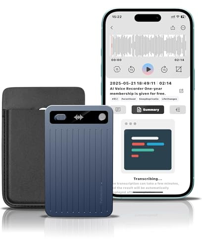 AI Voice Recorder, Parkuetechno Voice Recorder mit Hülle, App Steuerung, Transkribieren & Zusammenfassen mit KI-Technologie, 64GB Speicher, Unterstützt 140 Sprachen, Audiorecorder für Telefonanrufe