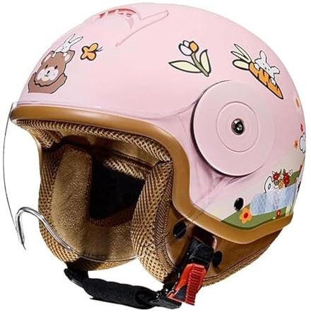 QJWMatic Casco da Moto retrò per Bambini 3/4, Casco da Ciclomotore, Casco Jet con Visiera Parasole, Casco Jet per Scooter Elettrico Ragazzi E Ragazze Omologato ECE P,46-54CM