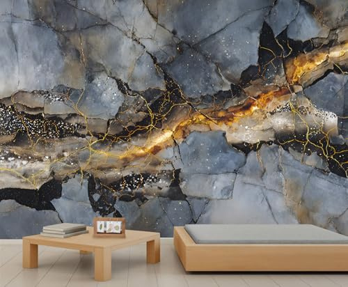 Elegante, abstrakte Schlafzimmertapete mit grauem, rissigem Steinmuster, großflächiges, strukturiertes Wandbild, einfach anzubringende Wanddekoration für moderne Wohnungen 100x100cm