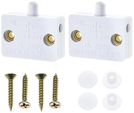 2 Pack Cupboard Door Light Switches, 1A 250V Auto Door-Activated | Push-To-Break Pressure Sensors For Wardrobes, Closets And Cabinet Lighting