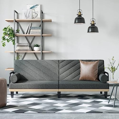 Hoopleep Schlafsofa mit Armlehnen, dunkelgrau, Stoff, verstellbare Rückenlehne, bequemes Doppelbett für Gäste, Wohnzimmer, 205x89x70 cm