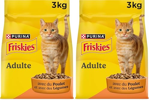 FRISKIES | Chat | Croquettes complètes pour Chats Adultes | Au Poulet et aux Légumes | Aliment Complet Riche en Vitamines et Minéraux | Sac | 3 KG (Lot de 2)