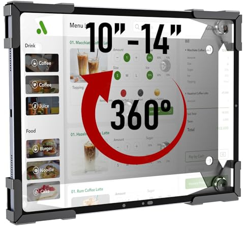 Tablet Wall Mount, Metal Enclosure iPad Holder for Retail POS & Smart Home | Secure Anti-Theft Low Profile VESA 75x75 Stand, Portrait or Landscape Display, Fits 10-14 Inch iPad Pro Air Galaxy Tab, Black