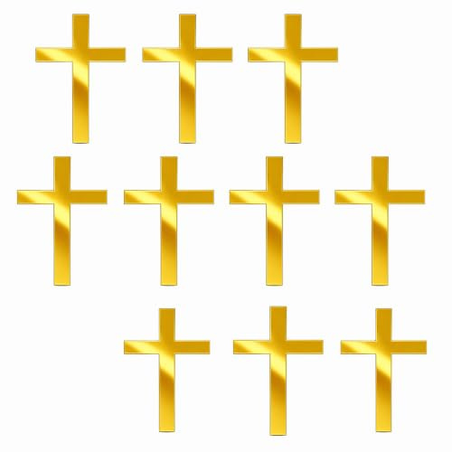 10 Stück Kreuz Tortendeko Kommunion Tortenaufleger Konfirmation Cake Topper Firmung Torten Deko Gold Cake Topper Taufe Acryl Goldenes Kreuz Kuchen Deko Für Hochzeit Geburtstag Party Erstkommunion