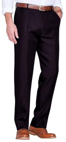 Chums Men's HIGH-Rise Trousers Poly Twill Pants with Stretch Waist | Pleated, Self-Adjusting Waistband for Additional Comfort, Smartly Tailored with Zip Fly