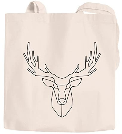Jutebeutel Hirsch Polygon Geweih Geometrisch Formen Linien Baumwolltasche Tragetasche Moonworks® natur 2 lange Henkel