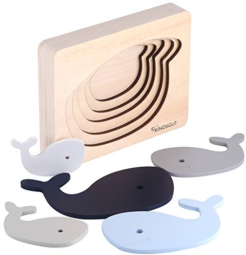 Kindsgut Tierpuzzle, Lagenpuzzle, Lernspielzeug zur Förderung der Motorik, Motorikspielzeug aus Holz, praktische Größe für zuhause und unterwegs, Wal