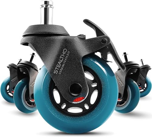 Stealtho Locking Caster Wheels Set of 5-2 Wheels with Brakes - Heavy Duty Office Chair Casters for Furniture - Replacement Industrial Wheels for Cart - Roller Blade Rubber Casters Navy