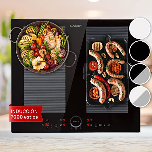Klarstein Placa Induccion Eléctrica 7000W, Vitrocerámica de 4 Fuegos, Placas de Cocción de Sobremesa con Control Táctil para Cocinar