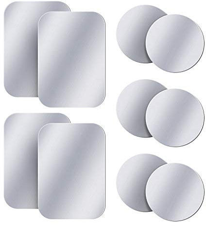 AMIGIK 10 Pack Metallplatte für Handyhalterung Auto Magnet, Ultradünne Mentale Aufkleber mit Klebstoff für Magnethalter Handy Auto (6 Runden & 4 Rechteckig-Silber)