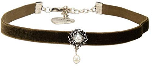 Alpenflüstern Trachten-Samt-Kropfband Helena - nostalgische Trachtenkette enganliegend, Kropfkette elastisch, Damen-Trachtenschmuck, Samtkropfband schmal grün DHK266