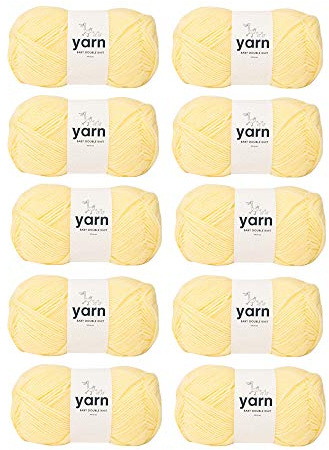 Korbond Baby Yarn Bulk Pack Bundle (Lemon Yellow) — Contains 10 x 100g Skeins of DK Acrylic — Lightweight, Hypoallergenic & Durable Yarn (1000g/2900m Total)