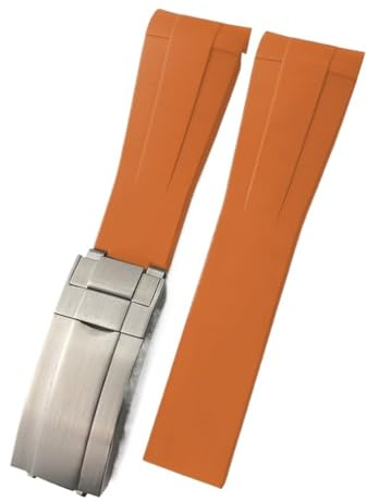 HYUOIND 20 mm 21 mm 22 mm Naturkautschuk-Uhrenarmband, kompatibel mit Rolex Submariner Explorer Oyster MILGAUSS Airking 18 mm 19 mm Uhren-Silikonarmband(Orange,20MM_Buckle 4)
