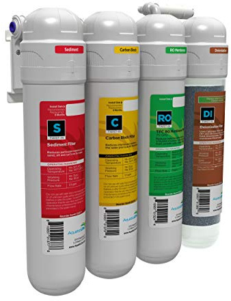 Aquatic Life Sistema di filtraggio dell'acqua dell'acquario RO/DI a 4 stadi Twist-in - Filtrazione ad osmosi inversa con sedimenti, carbonio, membrana e resina DI - 75 GPD