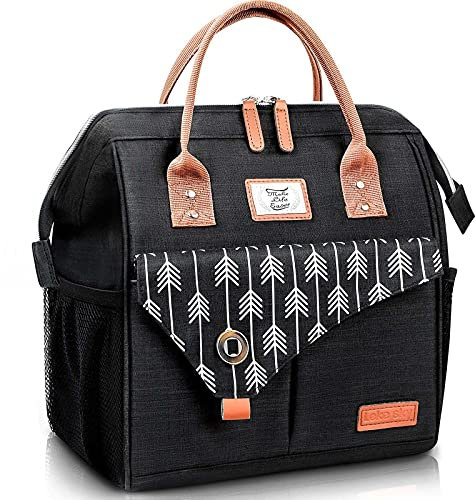 Lekesky Insulated Lunch Bag for Women for Work Lunch Tote Bag, 10L, Black