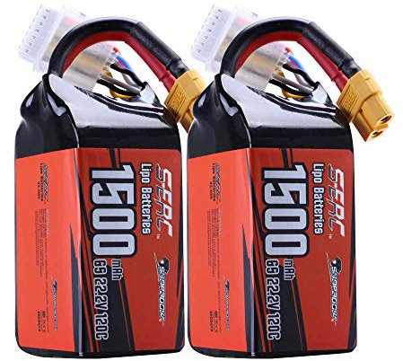SUNPADOW 2 Pack 6S 22.2V Lipo Battery1500mAh 120C Soft Pack with XT60 Plug for RC FPV Helicopter Airplane Drone Quadcopter Racing Hobby