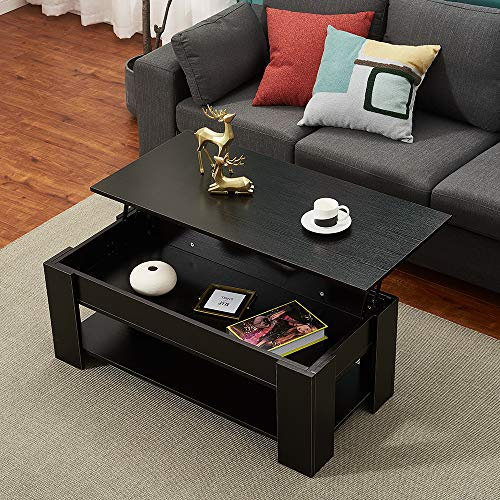 Panana Wooden Coffee Table with Storage Lift Top Up Drawer Desk Living Room Tea table (Black)
