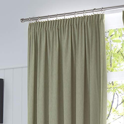 Fusion - Dijon - Blackout/Thermal Insulated Pair of Pencil Pleat Curtains - 46 Width x 54 Drop (117 x 137cm) in Green