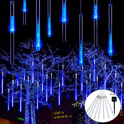 SNOMYRS - Luci solari per doccia con meteorite, 30 cm, 96 LED, per decorazione da giardino, colore: Blu