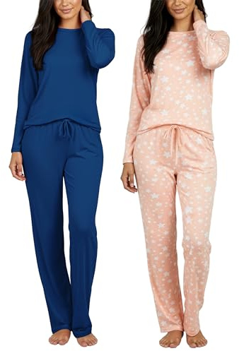 Lot de 2 : Ensemble de Pyjama pour Femme, Haut à Manches Courtes et Longues Super Doux avec Pantalon, Ensemble à Manches Longues G, Taille M
