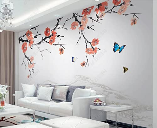 MIWEI Wallpaper Papier Peint Tapisserie Murales Panoramique 3D Papillon Prune Papier Peints Intissé Decoration Murale Chambre Salon