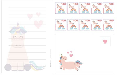 Fabelhafte Dinge Brief-Set Kinder Block 25 Blatt 10 Briefumschläge 10 Spielmarken Für Jungen und Mädchen (Einhorn), A5