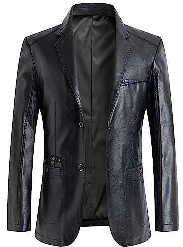 ROTAKUMA Veste En Cuir De Printemps Hommes Blazer Décontracté Moto Vestes Automne Faux Manteaux (Color : Black, Size : Large), Noir