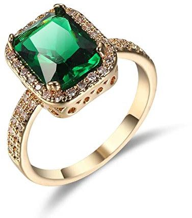 Skcess Ring Vergoldet Damen, Smaragd Ring Verlobungsring Gold Eternity Ring Zirkonia Damen Ringe Größe 52 (16.6)