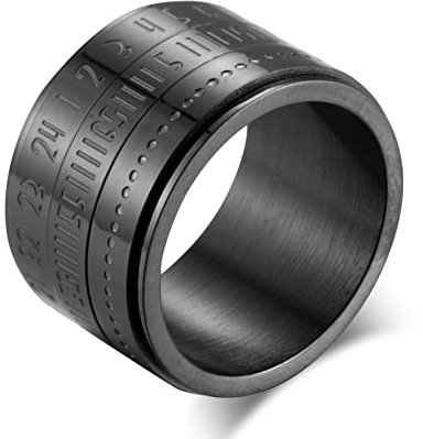Skcess Ring Herren Schwarz, Ringe für Herren Edelstahl Arabische Ziffern Ringe Herren Geschenke für Männer Größe 62 (19.7)
