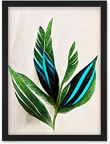 Wee Blue Coo Tropical Plant Feathery Leaves Green Turquoise Simple Botanical Illustration Artwork Framed Wall Art Print A4