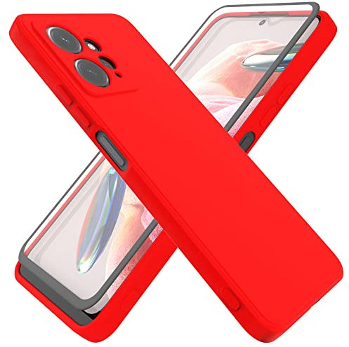 HHUIWIND Funda Silicone Case para Xiaomi Redmi Note 12 4G + Cristal Templado Protector,Carcasa Protectora Movil Silicona Ultra-Fina Gel Estuche - Rojo