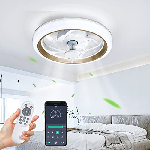 HORXFLIG Ventilador de Techo Moderno, Ventilador de Techo Antiinterferencia Fuerte con Control Remoto, Ventilador de Techo LED Inteligente con Velocidad de Viento Ajustable en la Marcha 1-6, Dorado