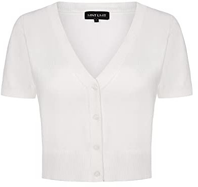 MINTLIMIT Women Cardigan V Neck Elegant Summer Sweater for Weddings Party (Short Sleeve-White S)