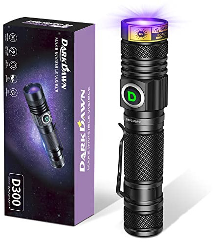 DARKDAWN Lampe Torches UV 395nm, USB Rechargeable Lampes de Wood Ultraviolet LED Lumière Noire, Mini-détecteur puissant pour les taches, urine de chien, uv Résine Epoxy, Ambre, Fluorescent, 400nm
