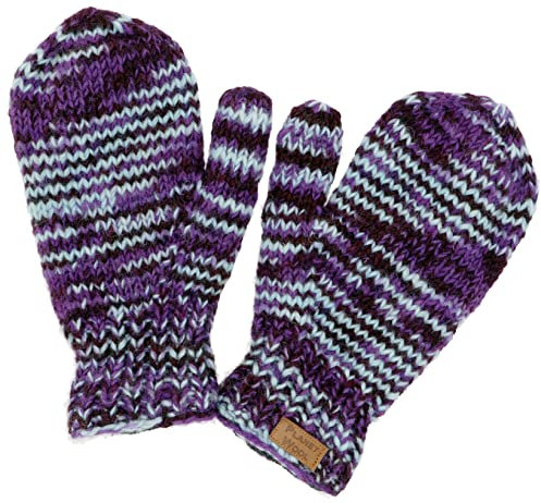 GURU SHOP Handgestrickte Fausthandschuhe, Wollhandschuhe, Handschuhe, Fauster - Lila/hellblau, Herren/Damen, Wolle