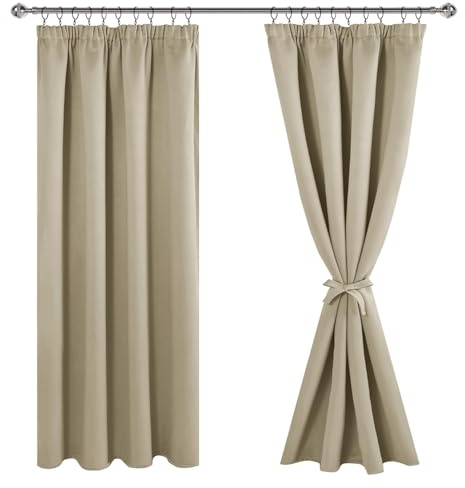 JIUZHEN Vorhänge mit Kräuselband Blickdicht Verdunklungsvorhänge | Verdunklungsgardine Hitzeschutz Gardinen Vorhang Schlafzimmer Thermovorhang Taupe, H200 x B140 cm,2er Set