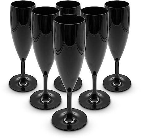 DOJA Barcelona | Flute Champagne Plastique 160 ml | Pack 6 | Coupe Champagne Plastique | 195X68X2mm | Polycarbonate Noir Dur | Verre Plastique Reutilisable | pour Vaisselle et Arts de la Table, Vin..