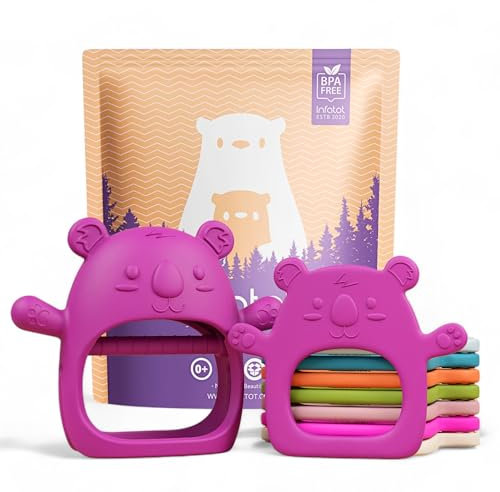 Infatot® Teething Toys for Baby Gifts – 2-Pack Koda Koala Teether Mitten Glove, Soothing Hand Teethers for Infants, Baby Toys 0-6 Months and Up, Newborn Essentials for Teething Relief, Deep
