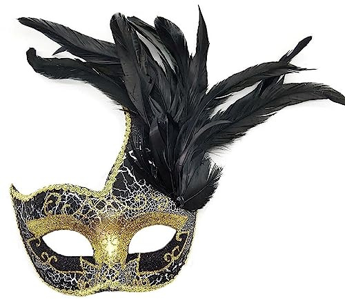 NICEYEA Damen Federmaske Venezianische Halloween Karneval Kostüme Party Ball Abschlussball Maske Frauen Feder Maske Cosplay Augenmaske Gesichtsmaske mit Glitzer und Federn