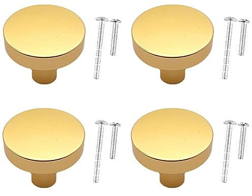 WAenZeeNH 4 Pcs Kitchen Cabinet Knobs 30mm Round Dresser Drawer Knobs Round Gold Cabinet Knob Bedroom Drawer Pulls with Mounting Screws for Cupboard Closet Drawer Door