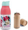 OM SUPPLIES Minnie, bouteille réutilisable à double ouverture, 420 ml, bouchon anti-goutte avec paille intégrée, comprend un ensemble de 12 crayons demi-taille (Minnie)