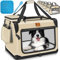 TRESKO® Hundebox faltbar inkl. Leckmatte, Spatel & Reflektoren S 50x34x34cm | Transportbox für Hunde und Katzen | Hundetransportbox Auto für kleine & große Hunde | Hundetasche robust Beige