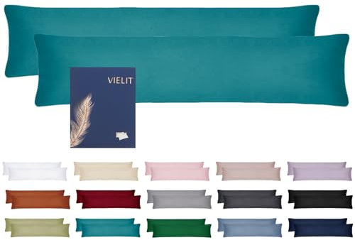 Vielit Seitenschläferkissen Bezug 40 x 145 2er Set Kissenbezug 40x145 Seitenschläfer Kopfkissenbezug Weich Kissenbezüge Kissenhülle Öko-Zertifikat Petrol