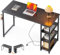 ODK Schreibtisch,120x40x75cm Computertisch Klein mit 3 Steckdose und USB Ladeanschluss, PC Tisch mit Umkehrbarem Regal Kinder Schreibtisch fürs Büro, Wohnzimmer, Schwarz