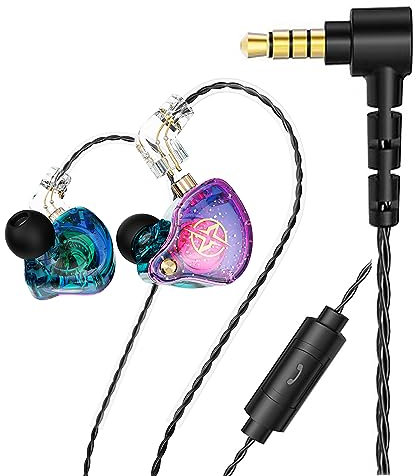 KAMINRUN FEDAI DX2 Melody in Ear Monitors Wired Earbuds Headphones IEM HiFi Bass,Dynamic Dual Driver Wired Sport Earphone with TPE Cable for Musicians,Singer,on Stage,Studio,and Gym((Purple with Mic)